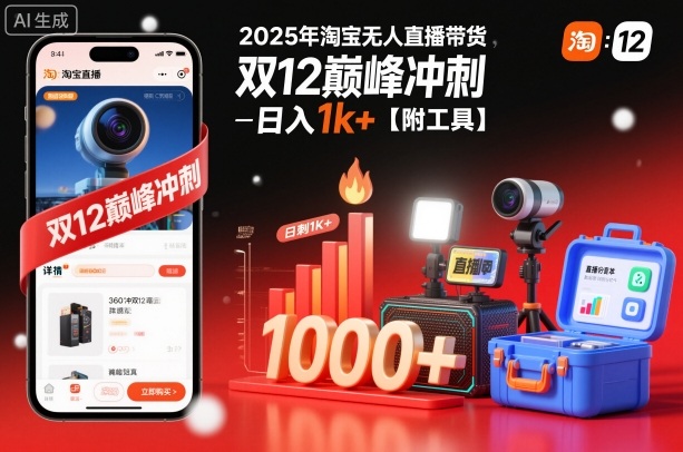 2025年淘宝无人直播带货，冲刺双12，日入1k+【附工具】【揭秘】-chywc