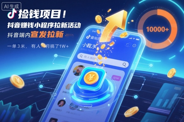 捡钱项目！抖音賺钱小程序拉新活动，抖音端内宣发拉新，一单3米，有人半个月搞了1W+-chywc