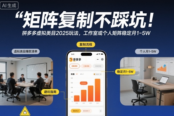 矩阵复制不踩坑！拼多多虚拟类目2025玩法，工作室或者个人矩阵稳定月1-5W【揭秘】-chywc
