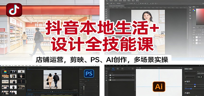 抖音本地生活+设计全技能课：店铺运营，剪映、PS、AI创作，多场景实操-chywc