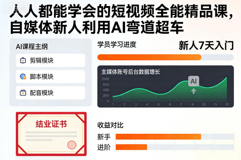 人人都能学会的短视频全能精品课，自媒体新人利用AI弯道超车-chywc
