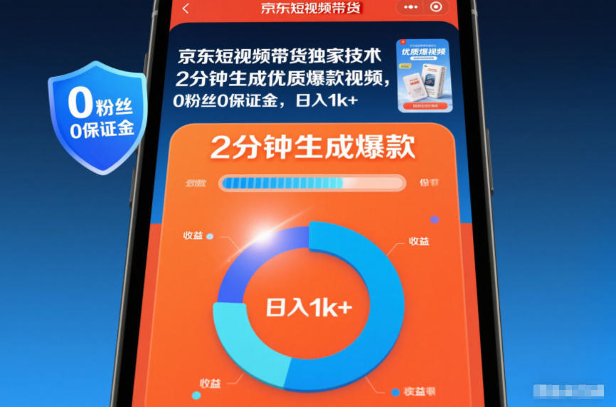 京东短视频带货独家技术，2分钟生成一条优质爆款视频，0粉丝0保证金，日入1k+【揭秘】-chywc