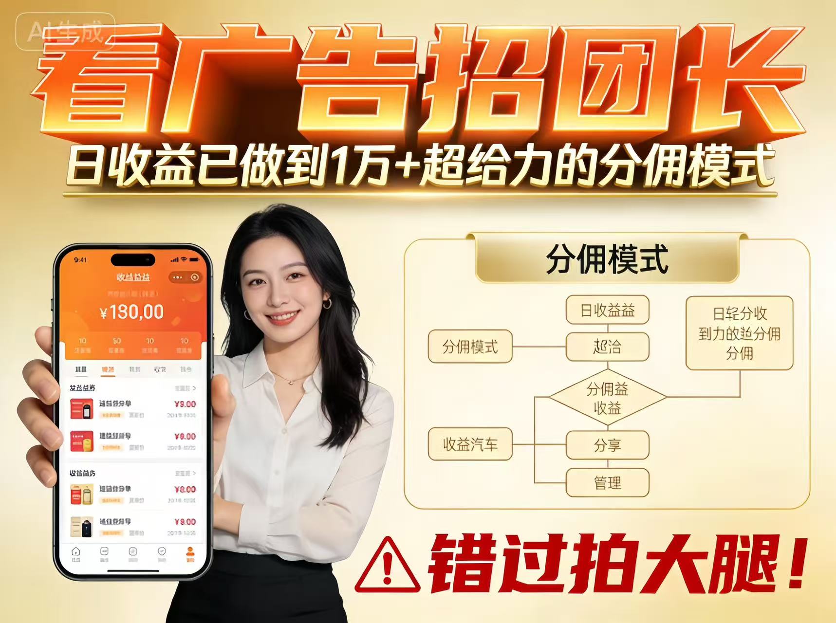 看广告招团长，团队收益已做到日入1万，分佣模式超给力，错过拍大腿-chywc