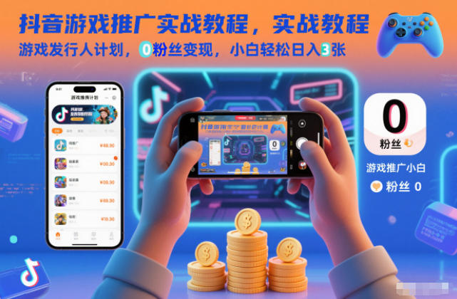 抖音游戏推广实战教程，游戏发行人计划，0粉丝变现，小白轻松日入3张-chywc