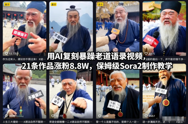 用AI复刻暴躁老道语录视频，21条作品涨粉8.8W，保姆级Sora2制作教学-chywc