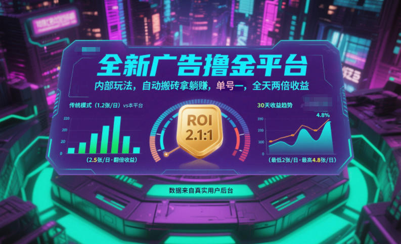 全新广告撸金平台，内部玩法，自动搬砖拿躺賺，单号一天保底2张+，全天两倍收益【揭秘】-chywc