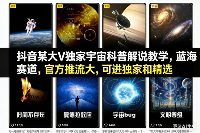 抖音某大V独家宇宙科普解说教学,蓝海赛道,官方推流大,可进独家和精选-chywc