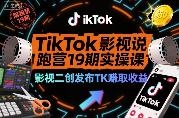TikTok影视解说陪跑营19期实操课，影视二创发布TK賺取收益，万播收益50美金(更新)-chywc