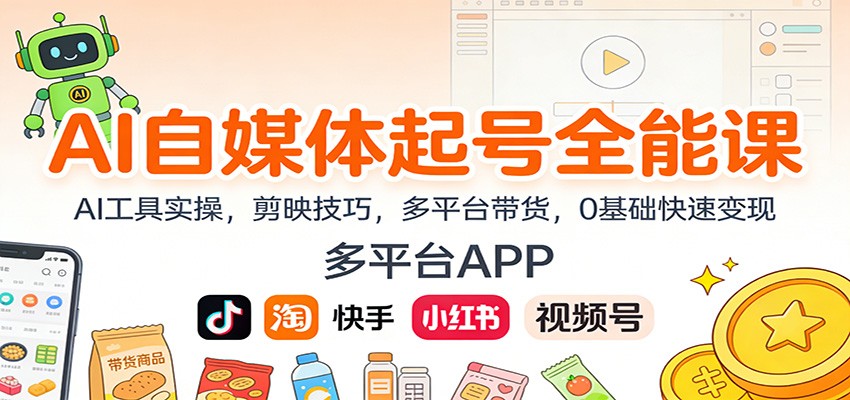 AI自媒体起号全能课：AI工具实操，剪映技巧，多平台带货，0基础快速变现-chywc