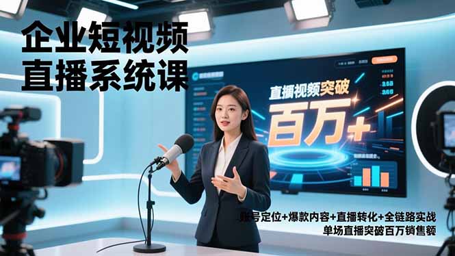 企业短视频直播系统课，账号定位+爆款内容+直播转化+全链路实战，单场直播突破百万销售额-chywc