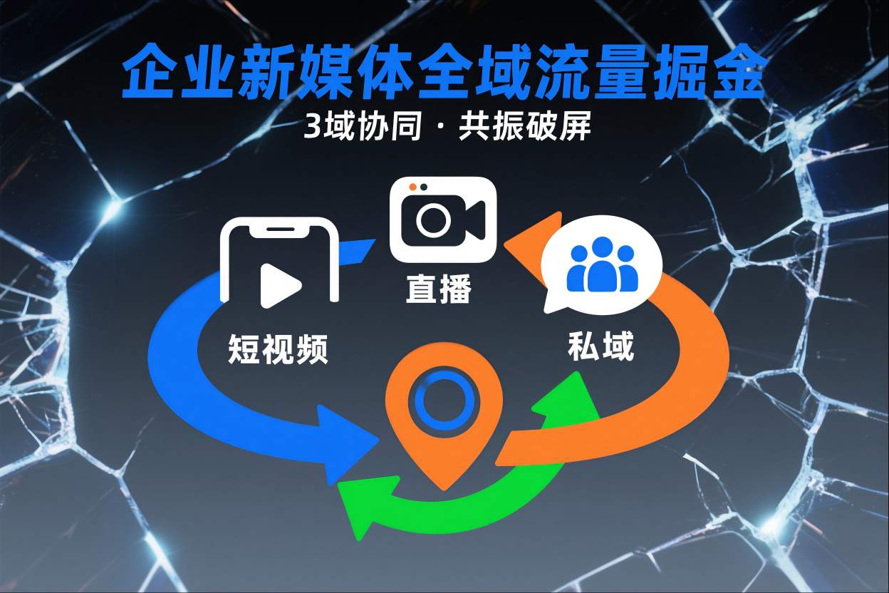 短视频全域商业模式，企业新媒体全域流量掘金，3域协同，共振破屏，短视频-直播-私域-地域-chywc