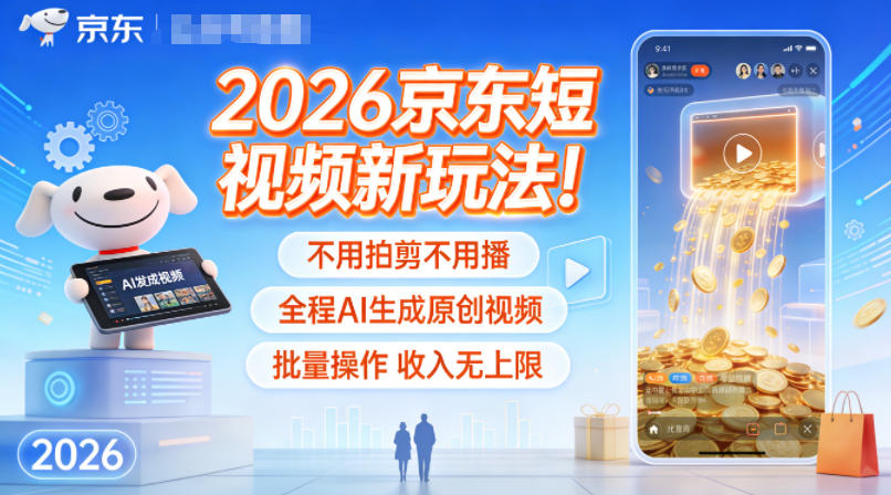 2026京东短视频新玩法！不用拍剪不用播，全程AI生成原创视频，批量操作收入无上限-chywc