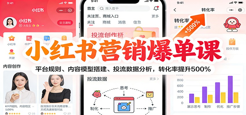 小红书营销爆单课：平台规则、内容模型搭建、投流数据分析，转化率提升500%-chywc