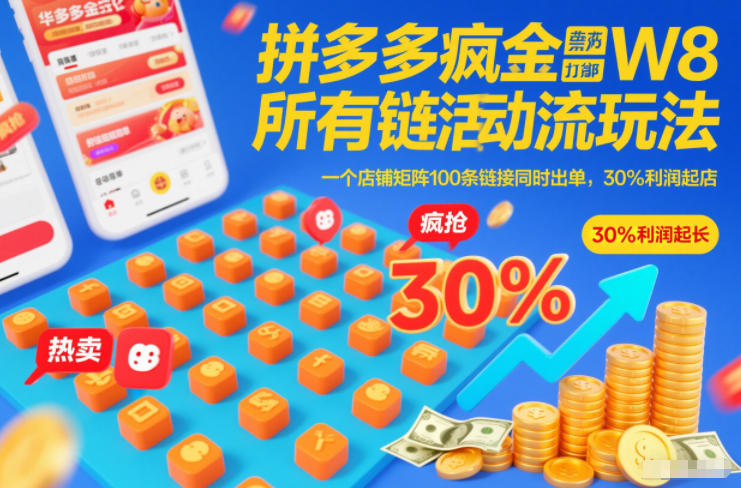 拼多多疯狂活动流玩法，所有链接全部打标，一个店铺矩阵100条链接同时出单，30%利润起店-chywc