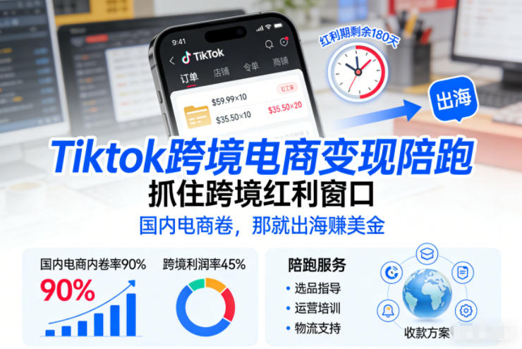 Tiktok跨境电商变现陪跑，抓住跨境红利窗口，国内电商卷，那就出海賺美金-chywc