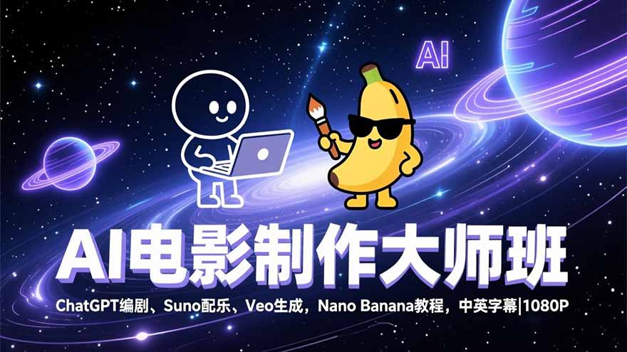 AI电影制作大师班：ChatGPT编剧、Suno配乐、Veo生成，Nano Banana教程，中英字幕|1080P-chywc