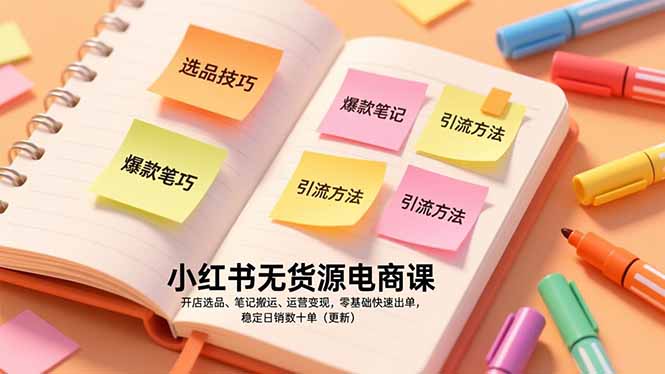 小红书无货源电商课，开店选品、笔记搬运、运营变现，零基础快速出单，稳定日销数十单(更新-chywc