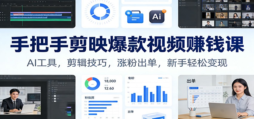 手把手剪映爆款视频赚钱课：AI工具，剪辑技巧，涨粉出单，新手轻松变现-chywc