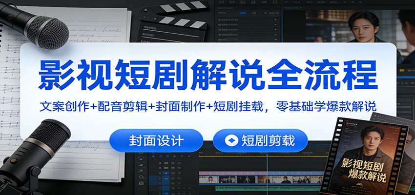 影视短剧解说全流程：文案创作+配音剪辑+封面制作+短剧挂载，零基础学爆款解说-chywc