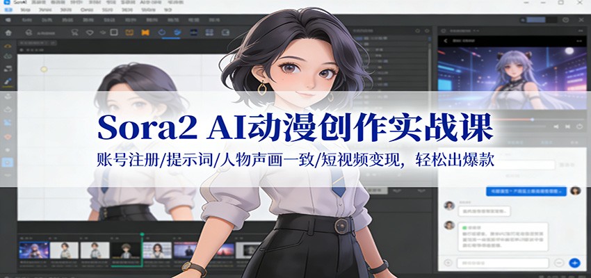 Sora2 AI动漫创作实战课：账号注册/提示词/人物声画一致/短视频变现，轻松出爆款-chywc