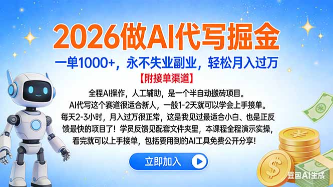 2026做AI代写掘金，一单1000+，永不失业副业，轻松月入过万-chywc