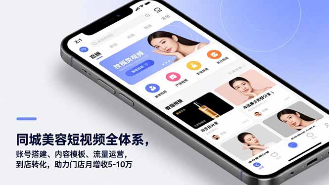 同城美容短视频全体系，账号搭建、内容模板、流量运营，到店转化，助力门店月增收5-10万-chywc