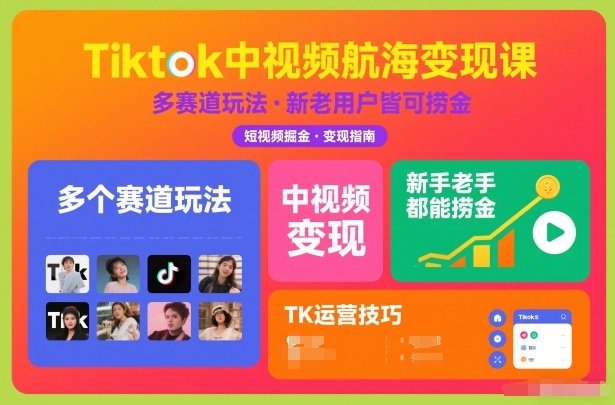 Tiktok中视频航海变现课，多个赛道玩法，新手老手都能在TK中视频捞金-chywc