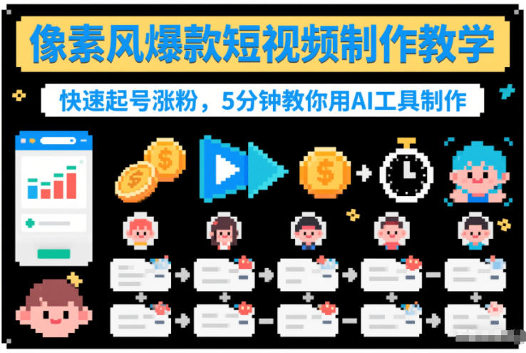 像素风爆款短视频制作教学，快速起号涨粉，5分钟教你用AI工具制作-chywc