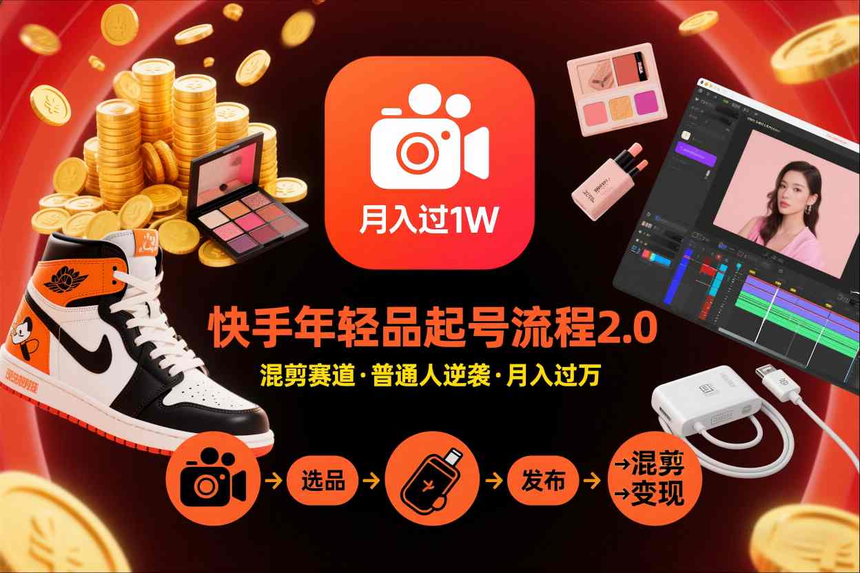 快手短视频带货年轻品起号流程2.0，快手年轻品混剪赛道，普通人也能月入过1W-chywc