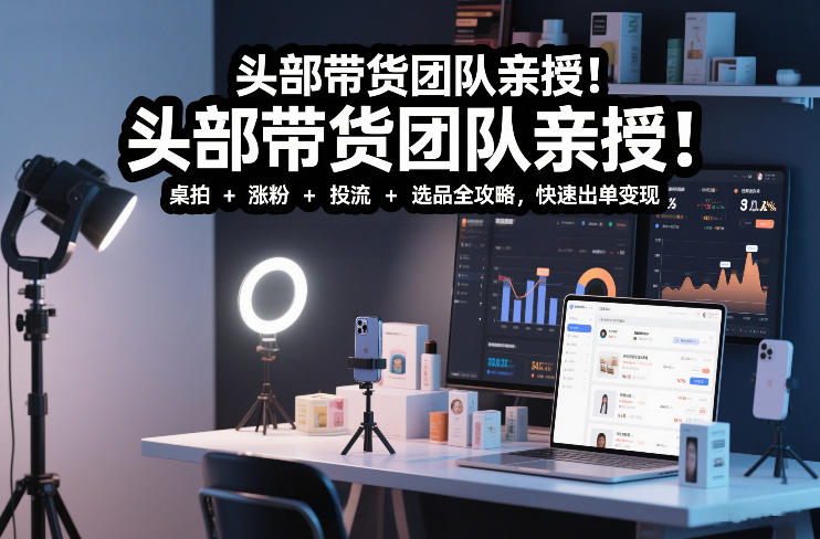 头部带货团队亲授！专业短视频实拍带货课：桌拍+涨粉+投流+选品全攻略，快速出单变现，月入2w+-chywc