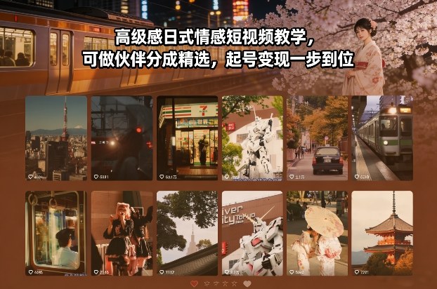 高级感日式情感短视频教学，可做伙伴分成精选，起号变现一步到位-chywc