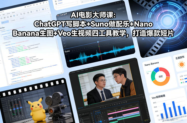 AI电影大师课：ChatGPT写脚本+Suno做配乐+Nano Banana生图+Veo生视频，打造爆款短片-chywc