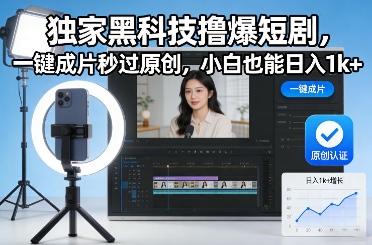 独家黑科技撸爆短剧，一键成片秒过原创，小白也能日入1k+【揭秘】-chywc