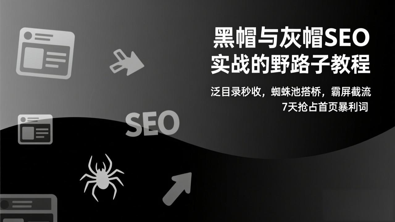 黑帽与灰帽SEO实战的野路子教程：泛目录秒收，蜘蛛池搭桥，霸屏截流，7天抢占首页暴利词-chywc