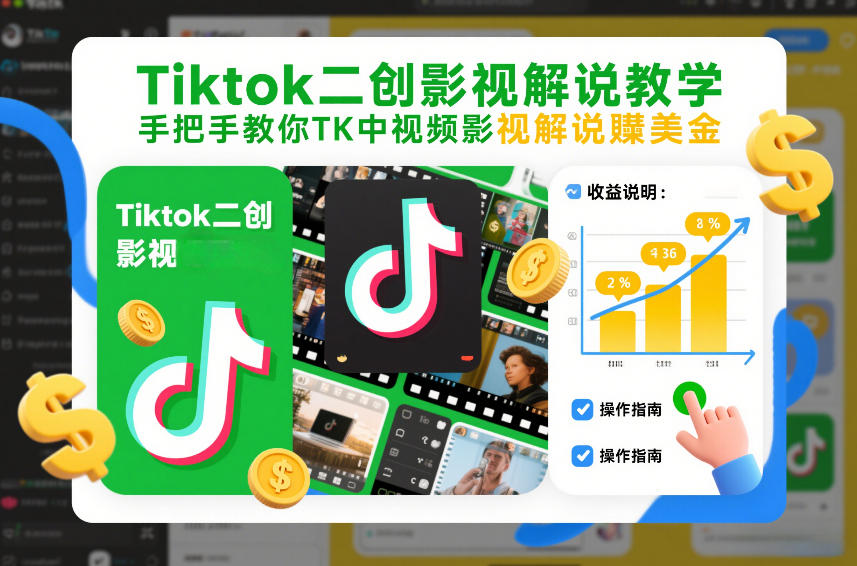 Tiktok二创影视解说教学，手把手教你TK中视频影视解说賺美金(更新26年1月)-chywc