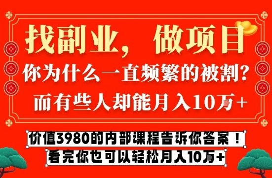 价值3980的网创内部课程，告诉你互联网创业月入10个W的秘密【揭秘】-chywc
