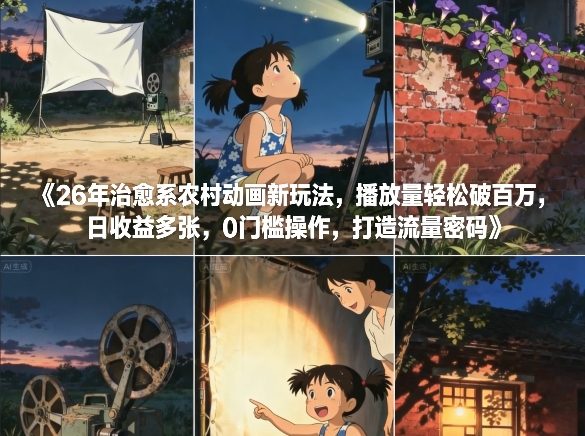26年治愈系农村动画新玩法，播放量轻松破百万，日收益多张，0门槛操作，打造流量密码-chywc