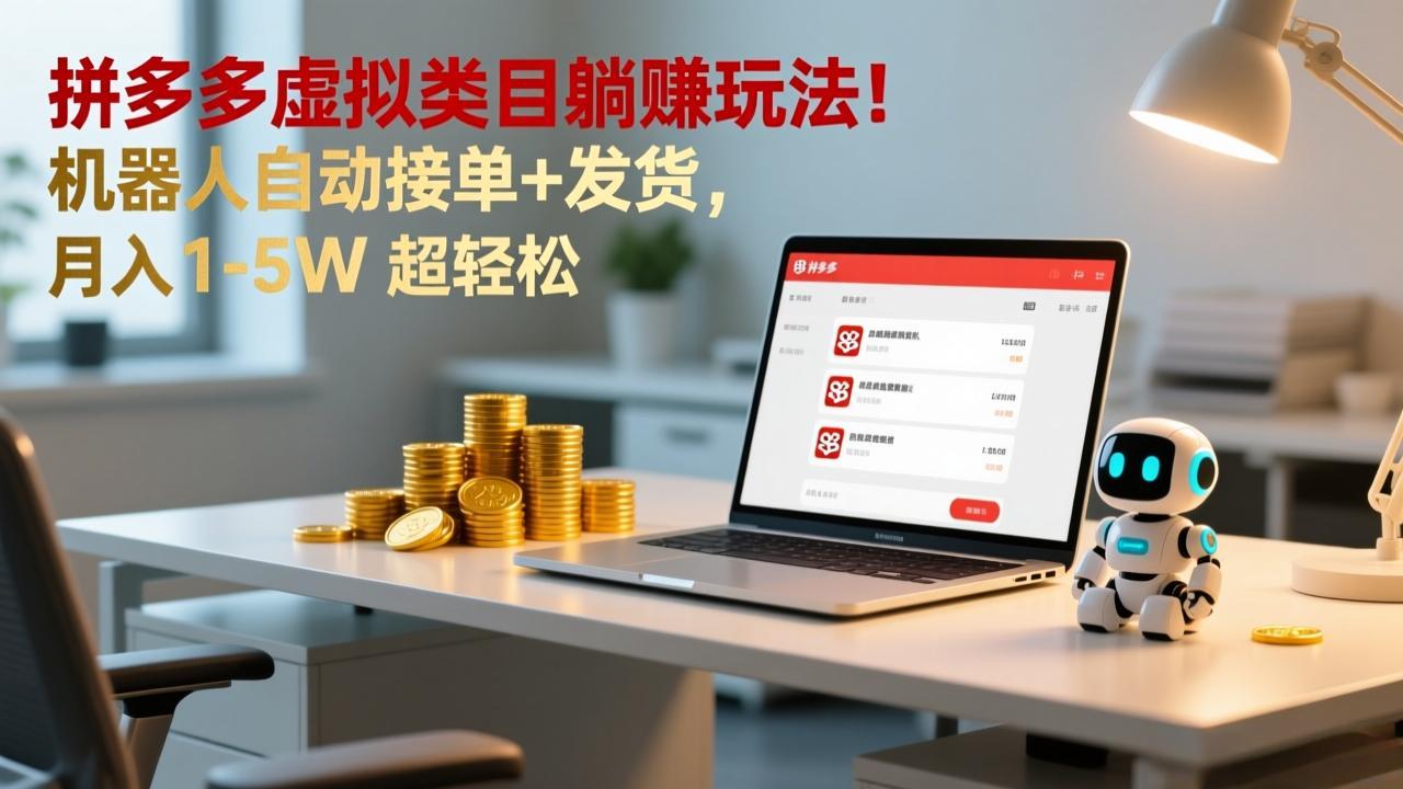 多多虚拟类目躺赚玩法！机器人自动接单+发货，月入 1-5W 超轻松-chywc