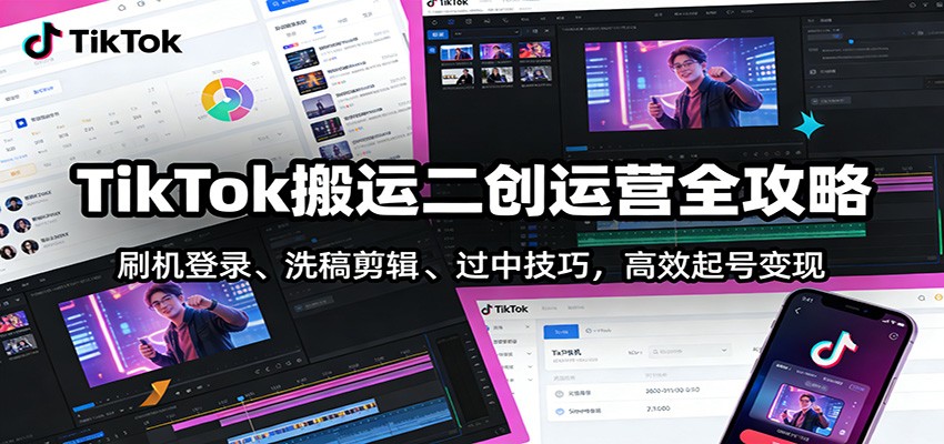 TikTok搬运二创运营全攻略：刷机登录、洗稿剪辑 、过中技巧，高效起号变现-chywc