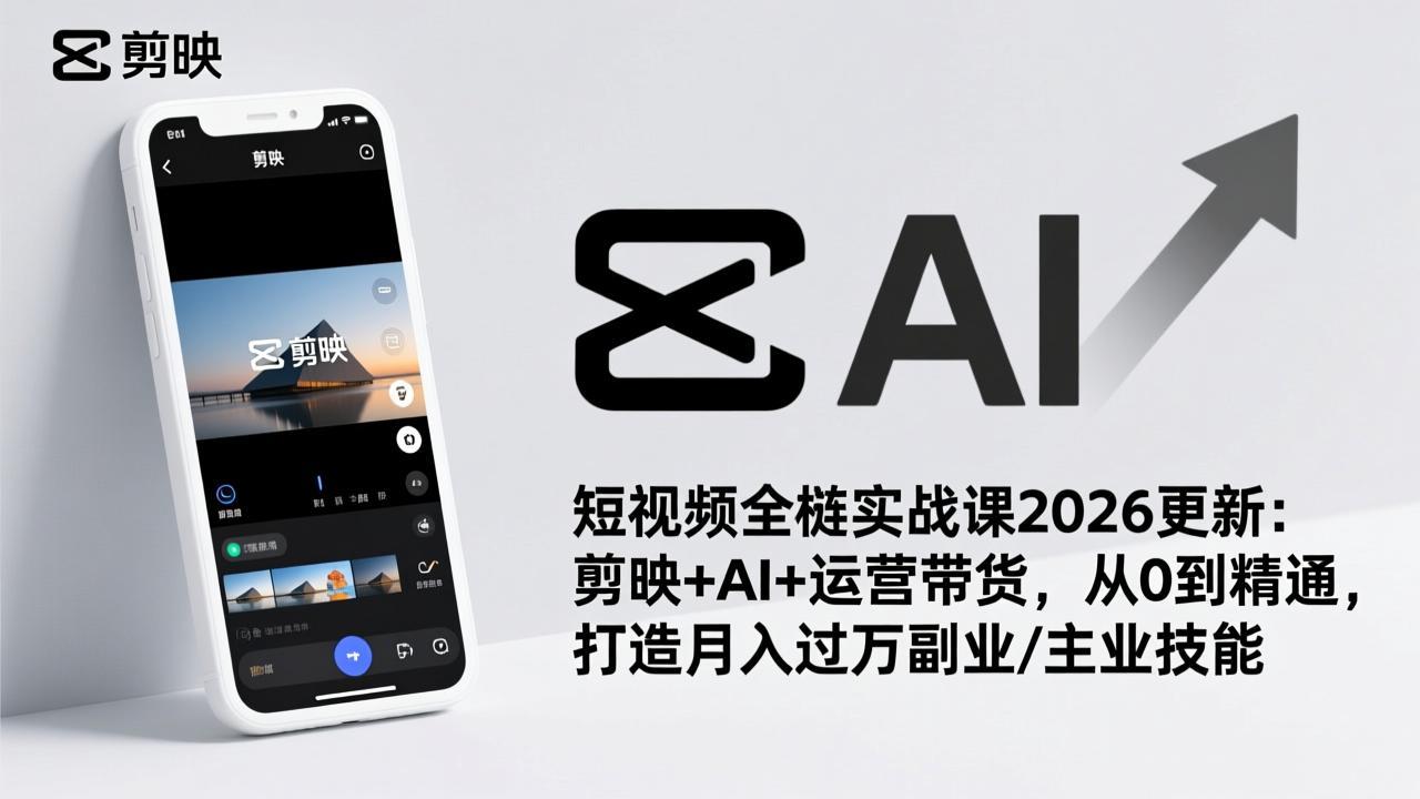 短视频全栈实战课2026更新：剪映+AI+运营带货，从0到精通，打造月入过万副业/主业技能-chywc