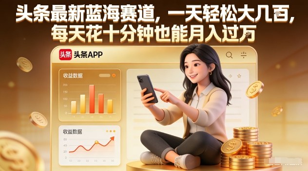 头条最新蓝海赛道，一天轻松大几张，每天花十分钟也能月入过1W【揭秘】-chywc