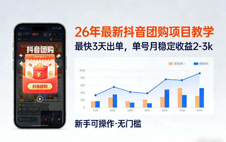 26年最新抖音团购项目教学，0门槛，最快3天出单，单号月稳定收益2-3k(更新3月19日)-chywc