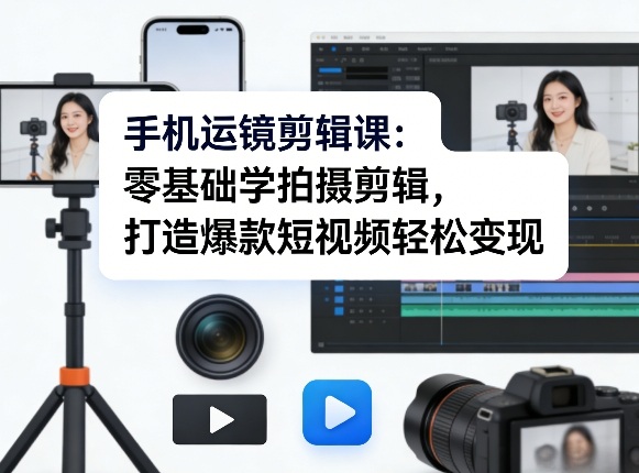 手机运镜剪辑课：零基础学拍摄剪辑，打造爆款短视频轻松变现-chywc