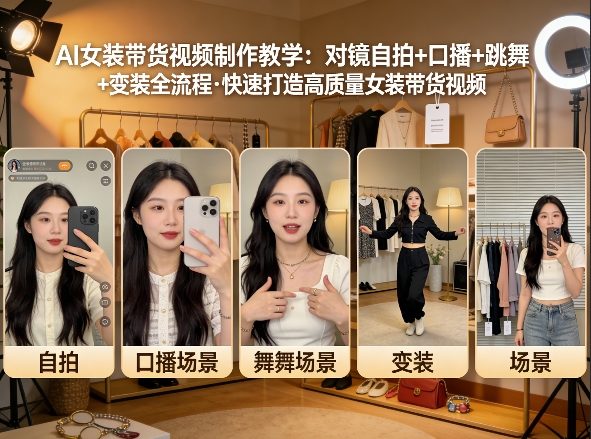 AI女装带货视频制作教学，对镜自拍、口播、跳舞、变装全流程，快速打造高质量女装带货视频-chywc