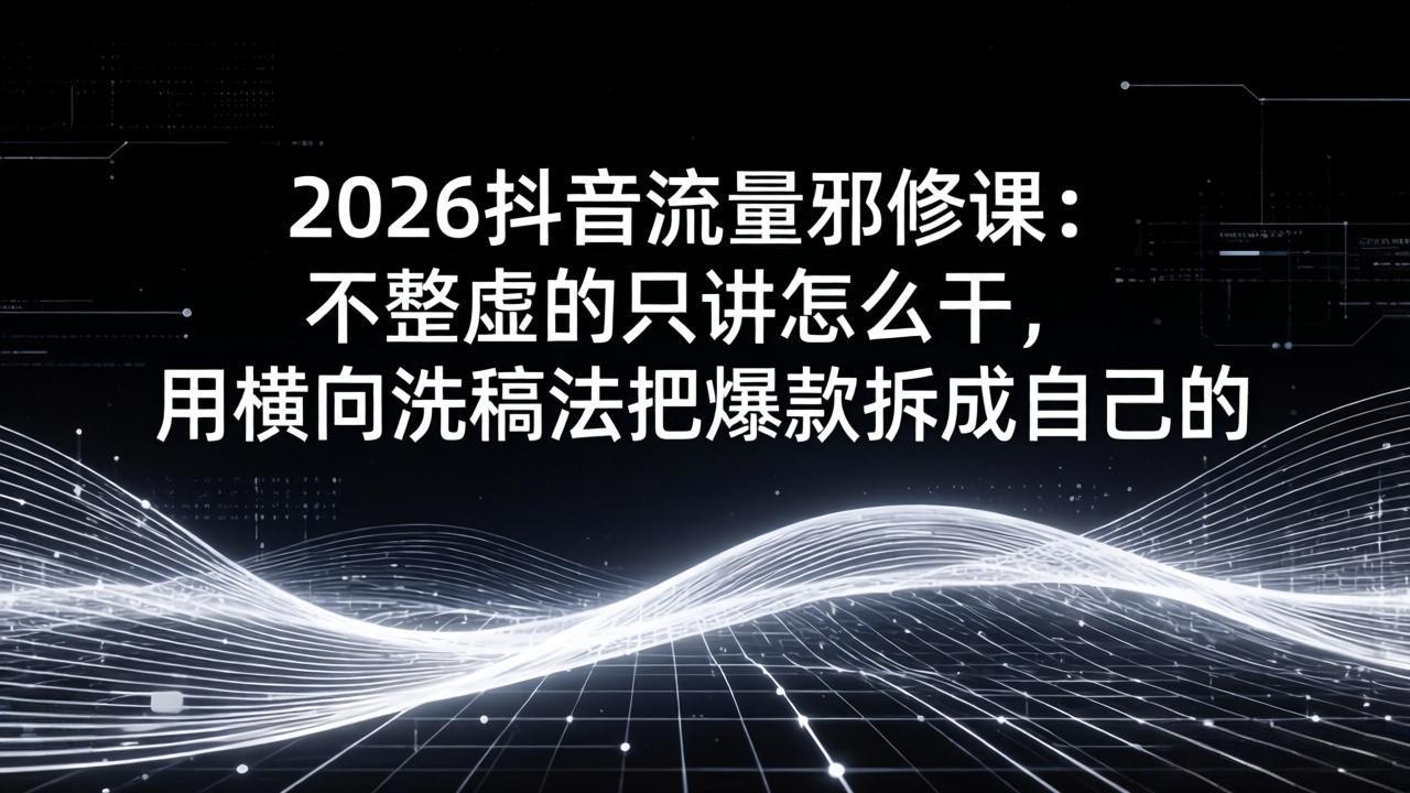 2026抖音流量邪修课：不整虚的只讲怎么干，用横向洗稿法把爆款拆成自己的-chywc
