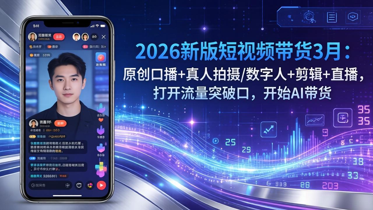 2026新版短视频带货3月：原创口播+真人拍摄/数字人+剪辑+直播，打开流量突破口，开始AI带货-chywc