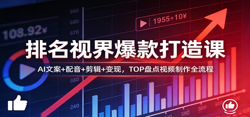 排名视界爆款打造课：AI文案+配音+剪辑+变现，TOP盘点视频制作全流程-chywc