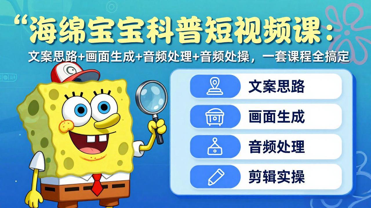 海绵宝宝科普短视频课：文案思路+画面生成+音频处理+剪辑实操，一套课程全搞定-chywc