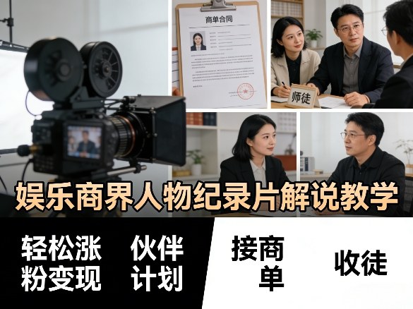 娱乐商界人物纪录片解说教学，轻松涨粉变现，伙伴计划，接商单，收徒等-chywc