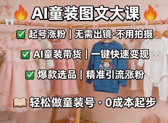 AI童装图文剪辑，某社群童装图文大课，起号涨粉、AI童装带货、爆款选品，无需出镜和拍摄-chywc